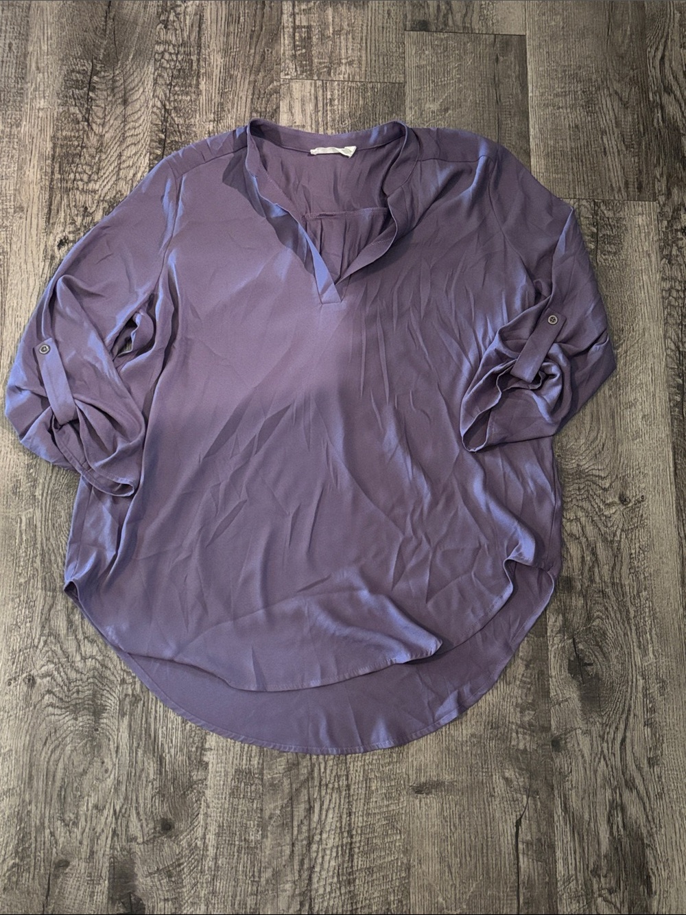 Lush V-Neck Roll-Tab Sleeve Blouse - Lavender - Size Medium
